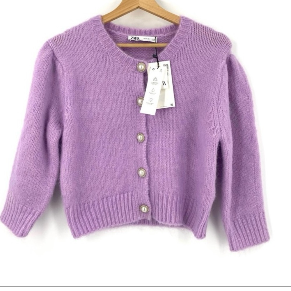 ZARA NWT Cropped Cardigan with Faux Pearl Button Detailing